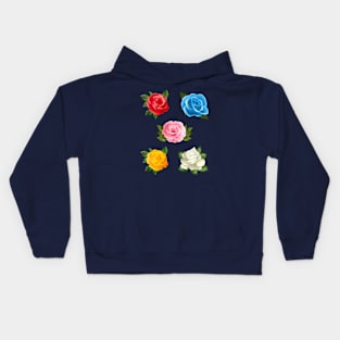 Red, Yellow, Pink, Blue & White Rose flowers collection set emoji Kids Hoodie